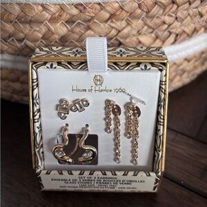 House of Harlow 1960 Gold and Silver Earring Trio